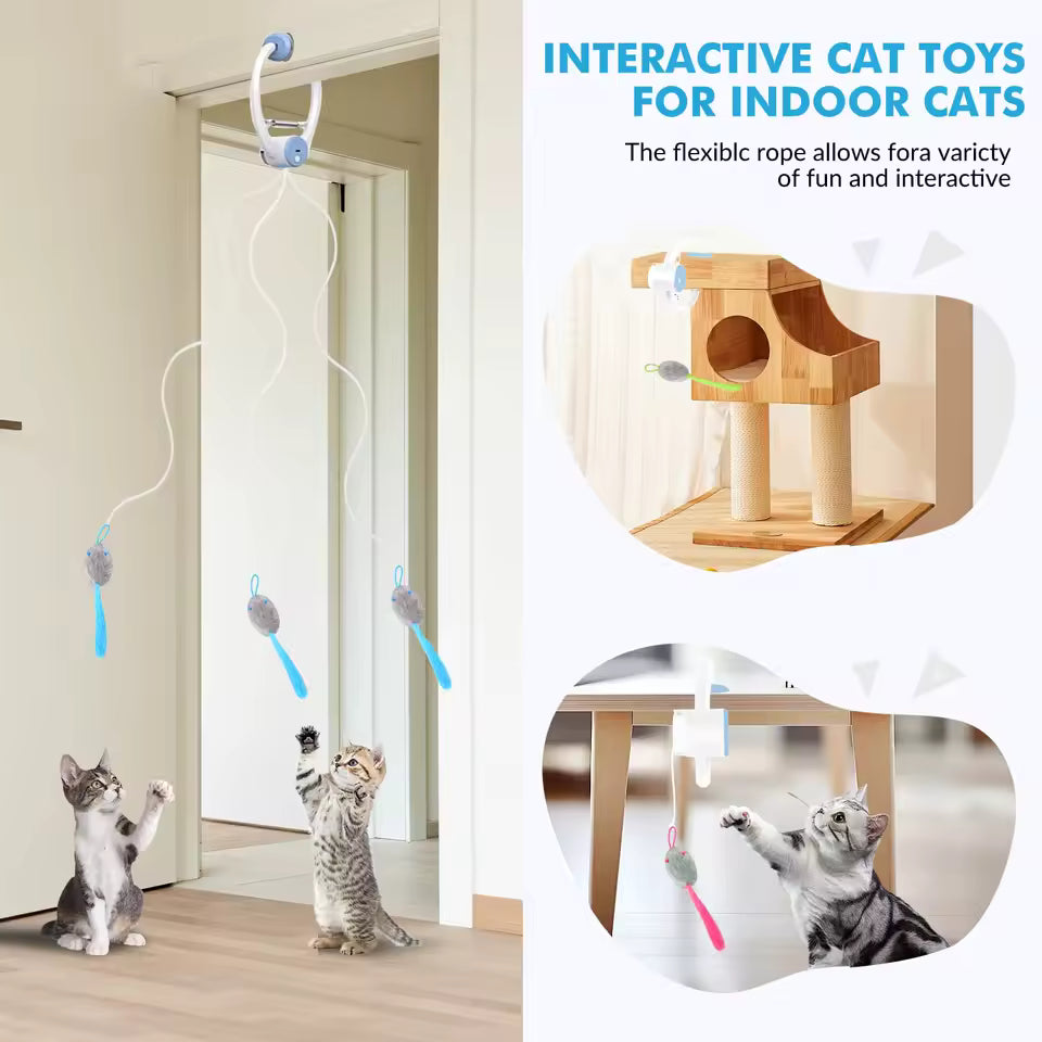 Smart Door-Hanging Retractable Cat Toy with Catnip Mice (USB Rechargeable)