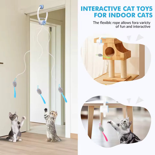 Smart Door-Hanging Retractable Cat Toy with Catnip Mice (USB Rechargeable)