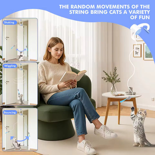 Smart Door-Hanging Retractable Cat Toy with Catnip Mice (USB Rechargeable)